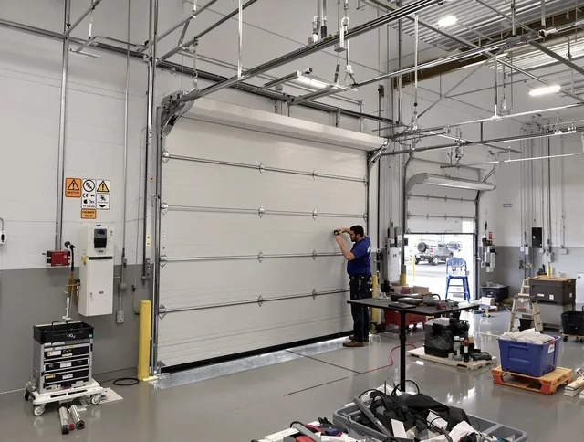 Commercial garage door repair being performed by Winchester Garage Door Repair expert in Winchester