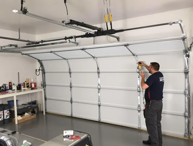 Winchester Garage Door Repair certified technician performing overhead door system repair in Winchester